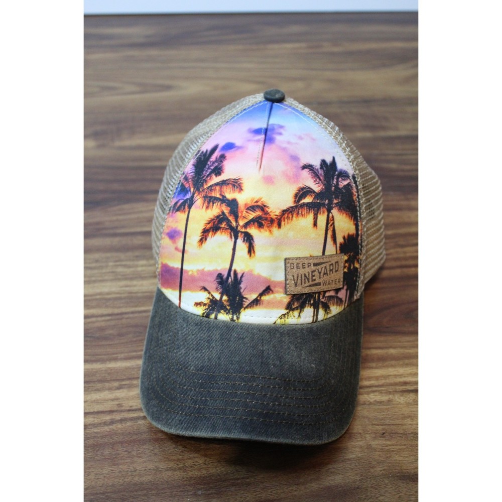 Deep Vineyard Water Palm Tree Sunset Trucker Hat